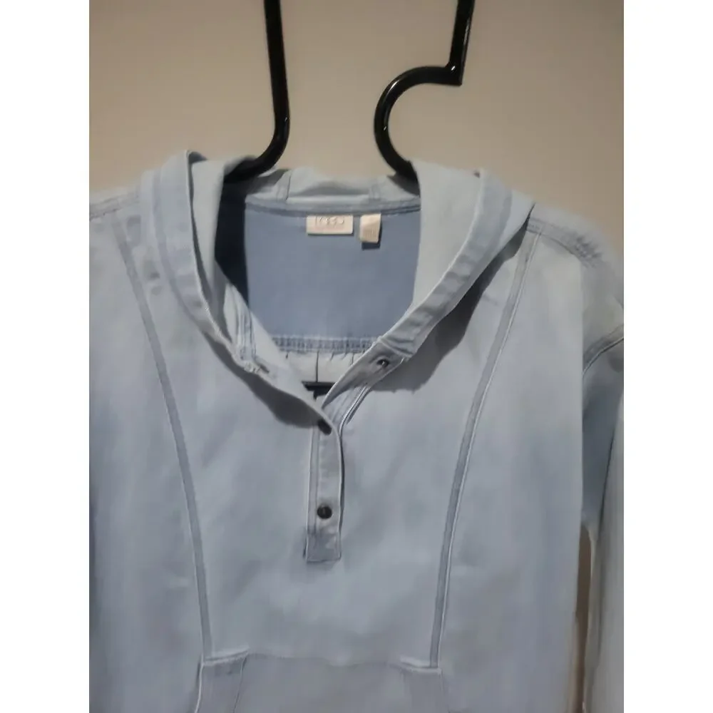 LOGO Lori Goldstein Petite 1X Light Wash Hooded Denim Sweatshirt A702747 NWOT - Picture 4 of 11